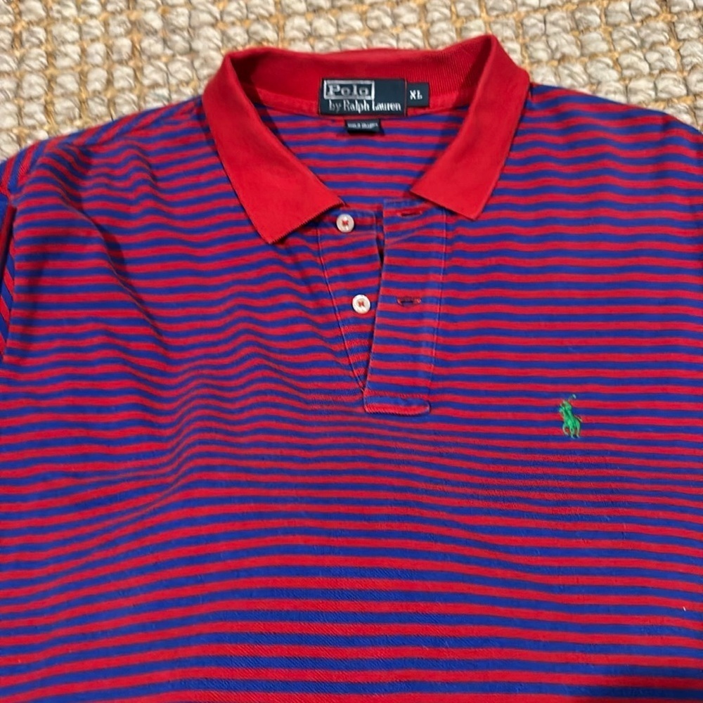 Polo by Ralph Lauren Men’s Red Blue striped and Red Pique XL Bundle of 2